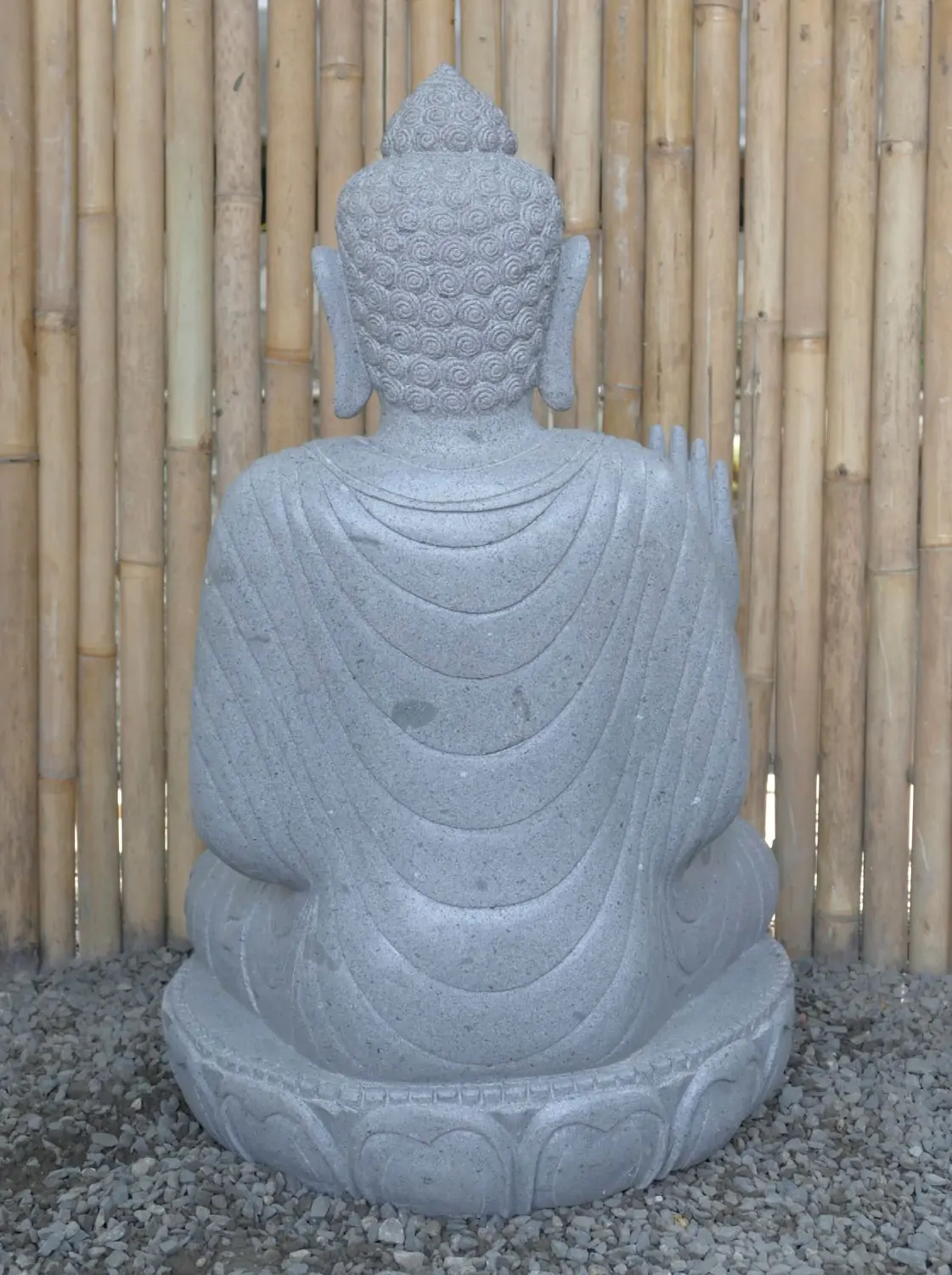  Product image 6 of the product “Seated Buddha made of Riverstone in Abhaya Position - gesture of fearlessness, H. 83cm. ”